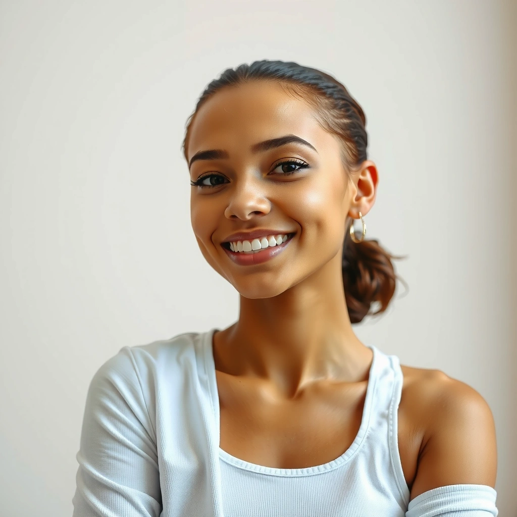 Woman with natural glowing skin using Vitalis products